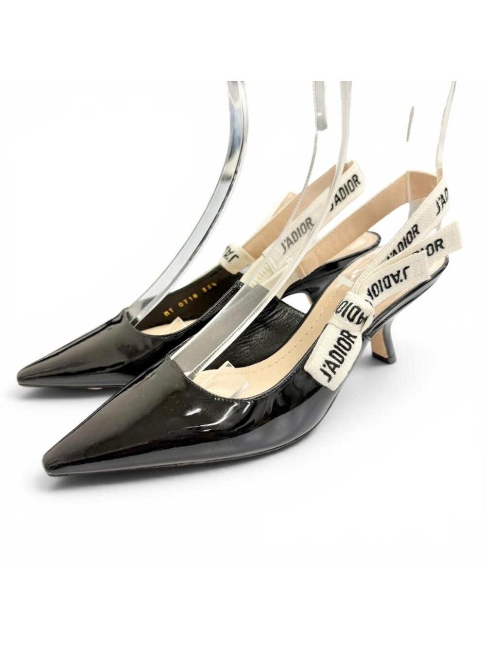 Dior J'adior Slingback Pumps Patent Leather Pointed Toe Black Heels